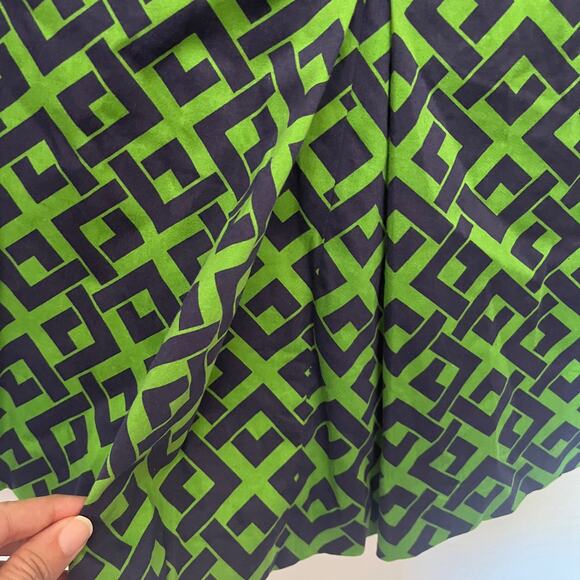 Sara Campbell A-Line Skirt Sz M Preppy Coastal Mod Green Retro Geometric 60s - Picture 5 of 10